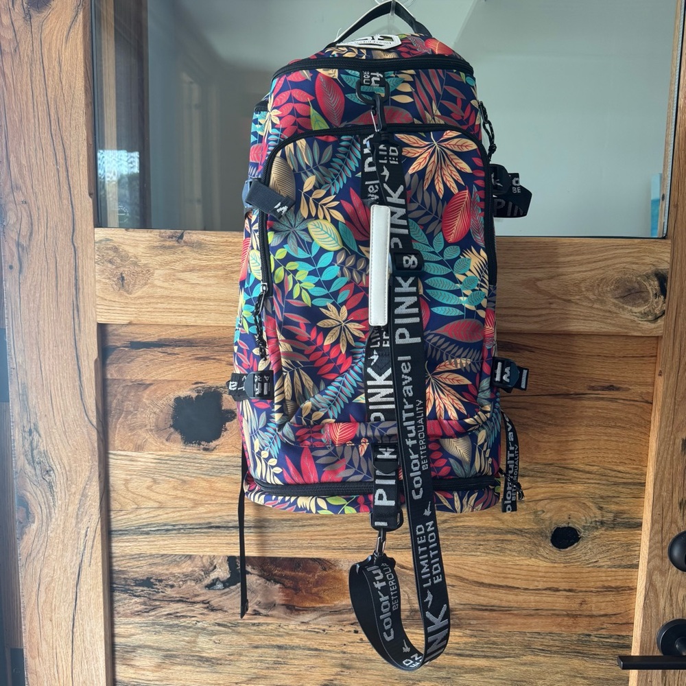 Colorful Travel Limited Edition Backpack Tropical Leaf Print Multicolor